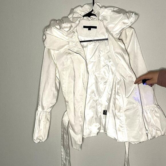 Blaque Label Zip Front Belted Bubble Cuff Collared Ivory Jacket Medium - Picture 5 of 12